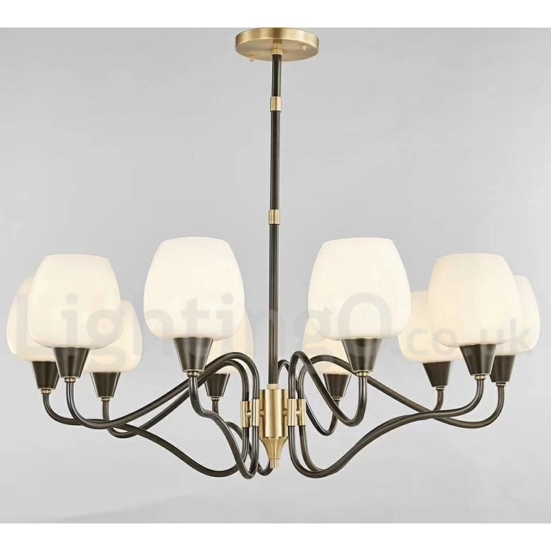 Retro Vintage Brass Pendant Candle Chandelier with Glass Shades