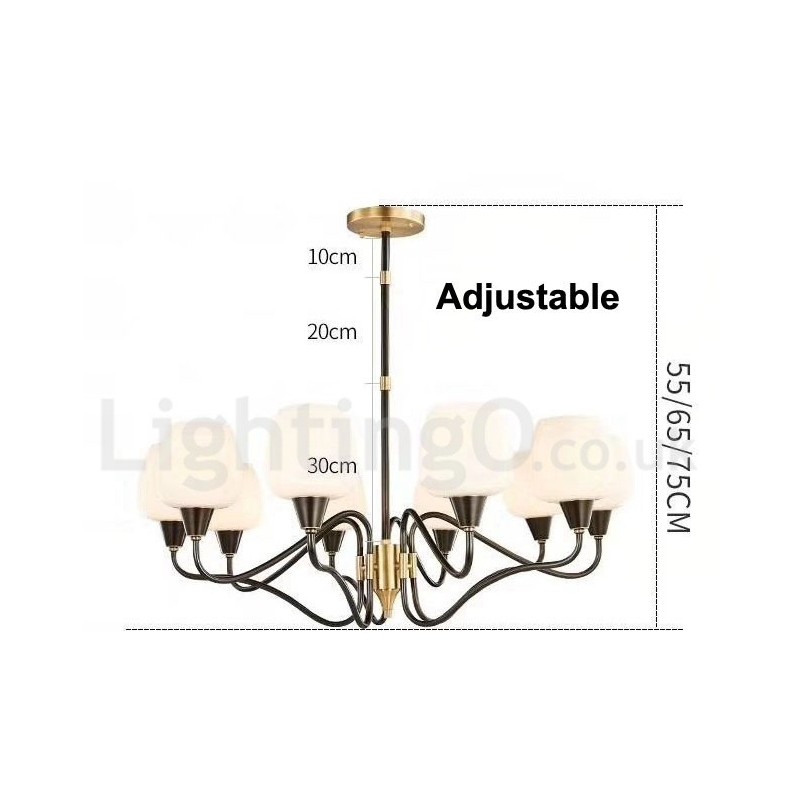 Retro Vintage Brass Pendant Candle Chandelier with Glass Shades
