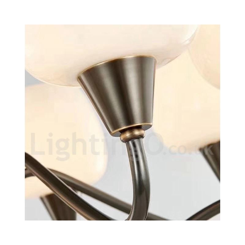 Retro Vintage Brass Pendant Candle Chandelier with Glass Shades