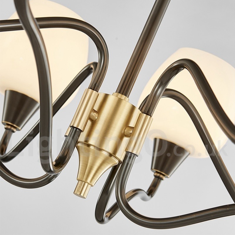 Retro Vintage Brass Pendant Candle Chandelier with Glass Shades