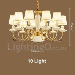 Retro Vintage Brass Ceramics Pendant Candle Chandelier with Fabric Shades
