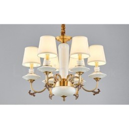 Retro Vintage Brass Ceramics Pendant Candle Chandelier with Fabric Shades