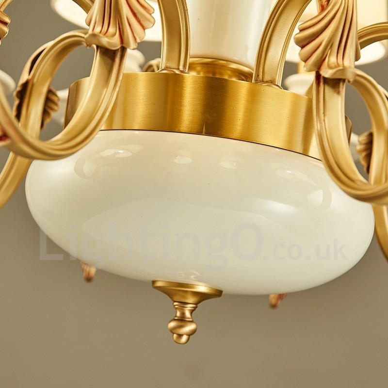 Retro Vintage Brass Ceramics Pendant Candle Chandelier with Fabric Shades