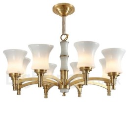 Pure Brass Luxurious Rustic Retro Vintage Brass Stone Pendant Candle Chandelier with Glass Shades