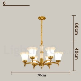 Pure Brass Luxurious Rustic Retro Vintage Brass Stone Pendant Candle Chandelier with Glass Shades