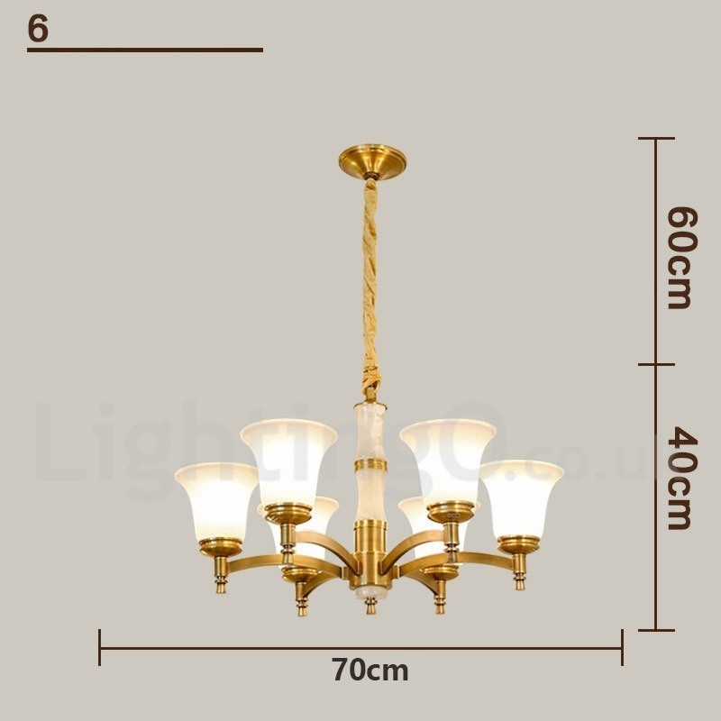 Pure Brass Luxurious Rustic Retro Vintage Brass Stone Pendant Candle Chandelier with Glass Shades