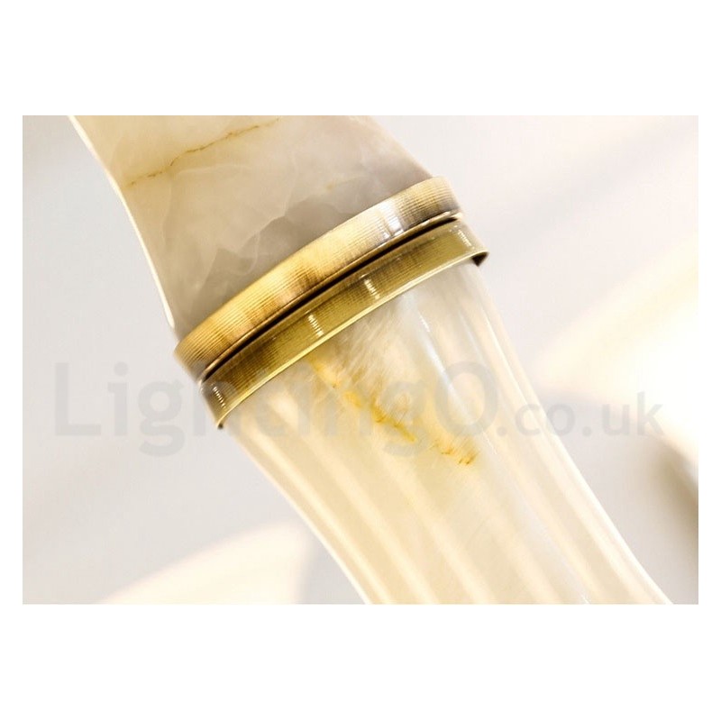 Pure Brass Luxurious Rustic Retro Vintage Brass Stone Pendant Candle Chandelier with Glass Shades