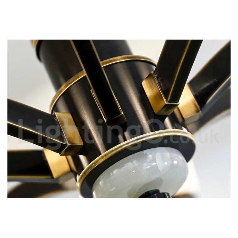 Pure Brass Luxurious Rustic Retro Vintage Brass Stone Pendant Candle Chandelier with Glass Shades