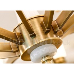 Pure Brass Luxurious Rustic Retro Vintage Brass Stone Pendant Candle Chandelier with Glass Shades