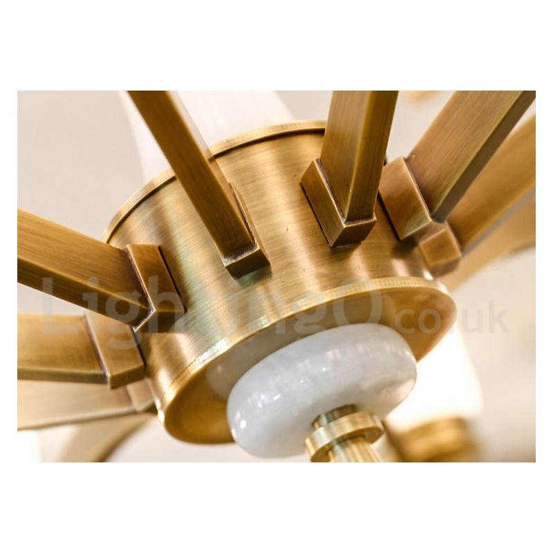 Pure Brass Luxurious Rustic Retro Vintage Brass Stone Pendant Candle Chandelier with Glass Shades