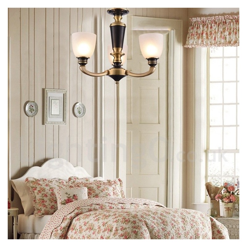 Pure Brass Luxurious Rustic Retro Vintage Brass Pendant Candle Chandelier with Glass Shades