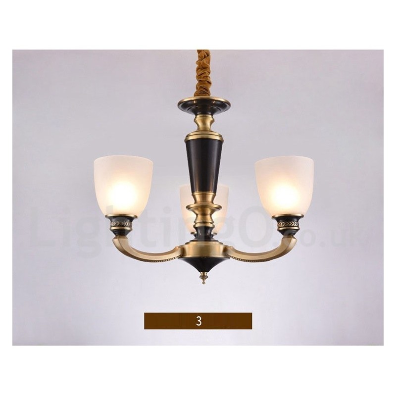 Pure Brass Luxurious Rustic Retro Vintage Brass Pendant Candle Chandelier with Glass Shades