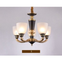 Pure Brass Luxurious Rustic Retro Vintage Brass Pendant Candle Chandelier with Glass Shades