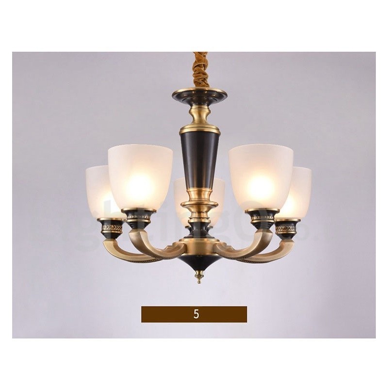 Pure Brass Luxurious Rustic Retro Vintage Brass Pendant Candle Chandelier with Glass Shades