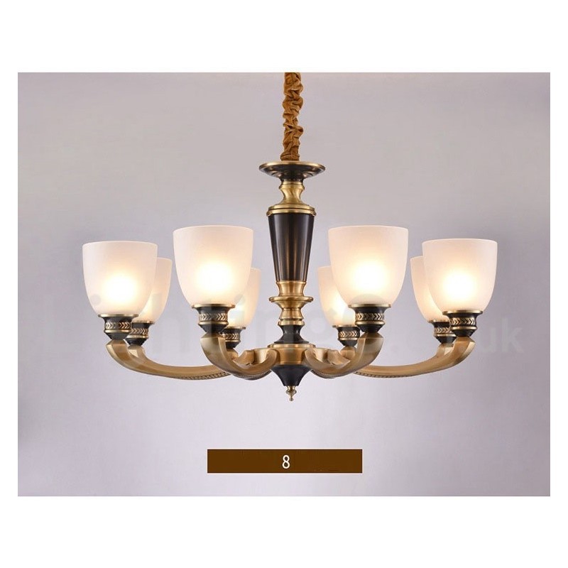 Pure Brass Luxurious Rustic Retro Vintage Brass Pendant Candle Chandelier with Glass Shades