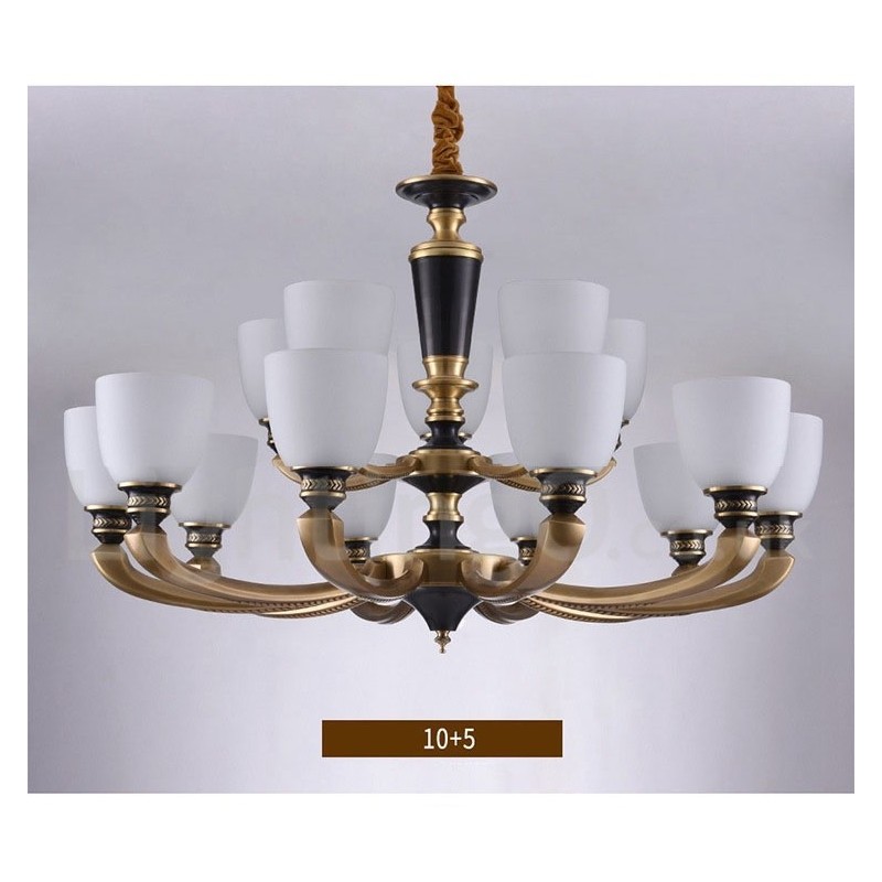 Pure Brass Luxurious Rustic Retro Vintage Brass Pendant Candle Chandelier with Glass Shades