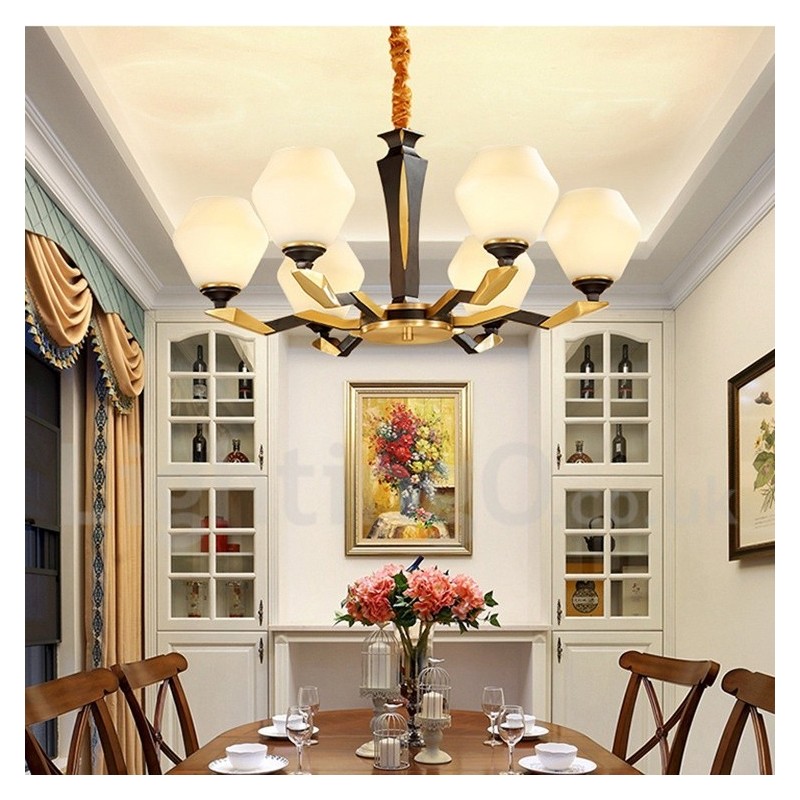 Pure Brass Luxurious Rustic Retro Vintage Brass Pendant Candle Chandelier with Glass Shades