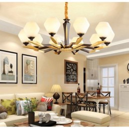 Pure Brass Luxurious Rustic Retro Vintage Brass Pendant Candle Chandelier with Glass Shades