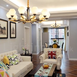 Pure Brass Luxurious Rustic Retro Vintage Brass Pendant Candle Chandelier with Glass Shades