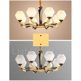 Pure Brass Luxurious Rustic Retro Vintage Brass Pendant Candle Chandelier with Glass Shades
