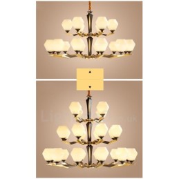 Pure Brass Luxurious Rustic Retro Vintage Brass Pendant Candle Chandelier with Glass Shades