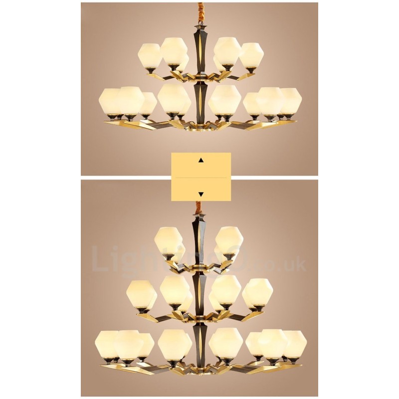 Pure Brass Luxurious Rustic Retro Vintage Brass Pendant Candle Chandelier with Glass Shades