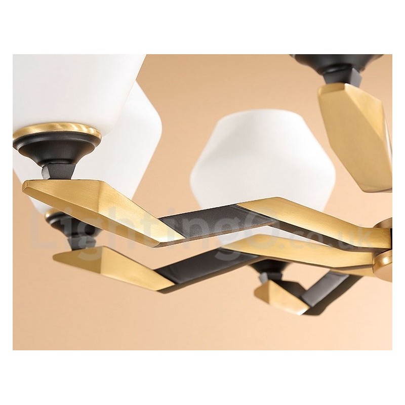 Pure Brass Luxurious Rustic Retro Vintage Brass Pendant Candle Chandelier with Glass Shades