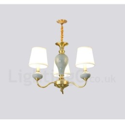 Pure Brass Luxurious Rustic Retro Vintage Brass Ceramics Pendant Candle Chandelier with Fabric Shades