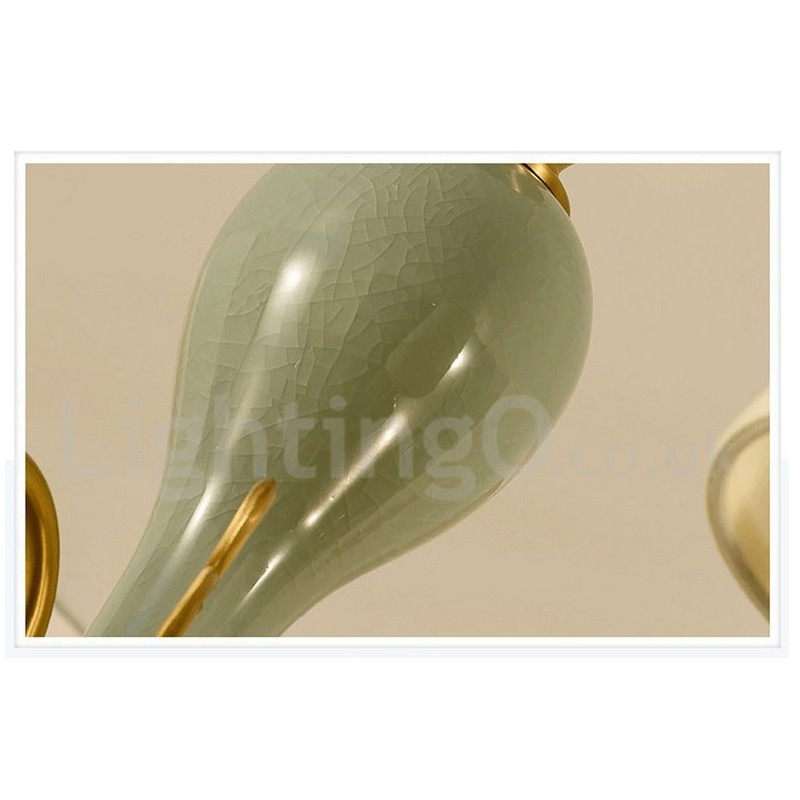 Pure Brass Luxurious Rustic Retro Vintage Brass Ceramics Pendant Candle Chandelier with Fabric Shades