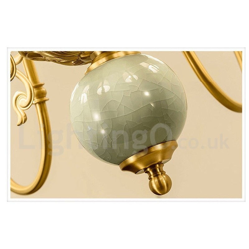 Pure Brass Luxurious Rustic Retro Vintage Brass Ceramics Pendant Candle Chandelier with Fabric Shades