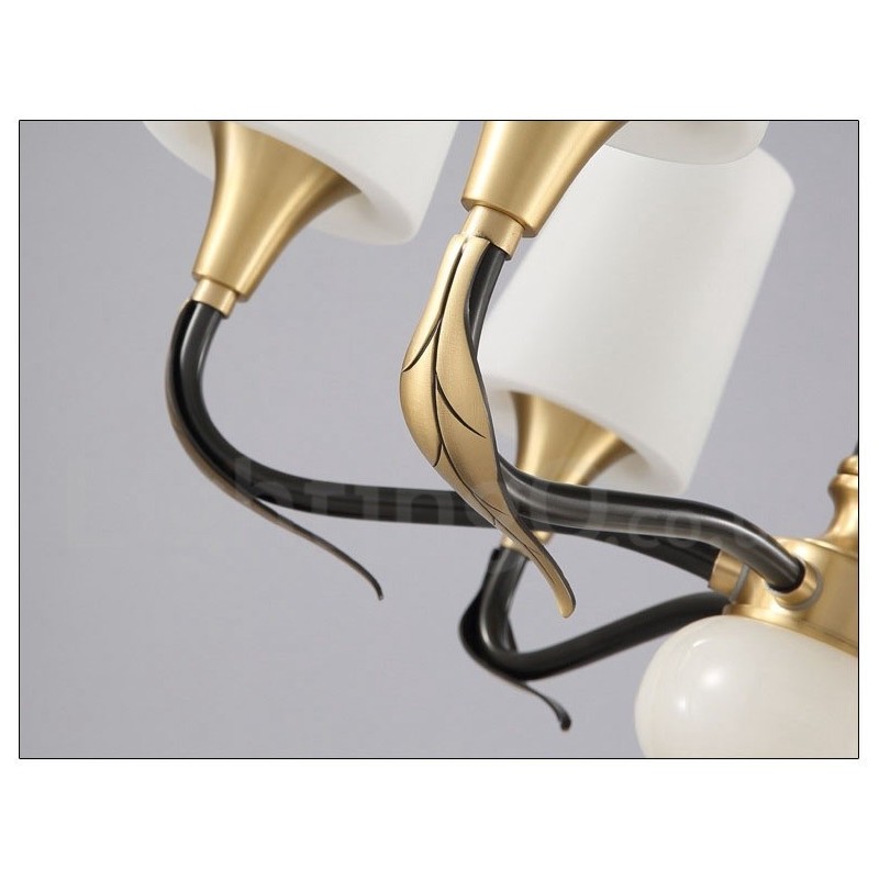 Pure Brass Luxurious Rustic Retro Vintage Brass Stone Pendant Candle Chandelier with Glass Shades