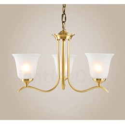 Pure Brass Luxurious Rustic Retro Vintage Brass Pendant Candle Chandelier with Glass Shades