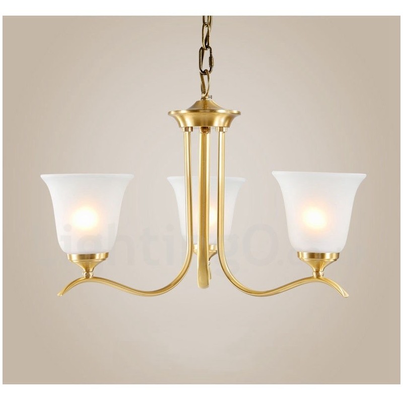 Pure Brass Luxurious Rustic Retro Vintage Brass Pendant Candle Chandelier with Glass Shades