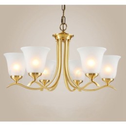 Pure Brass Luxurious Rustic Retro Vintage Brass Pendant Candle Chandelier with Glass Shades