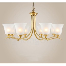 Pure Brass Luxurious Rustic Retro Vintage Brass Pendant Candle Chandelier with Glass Shades
