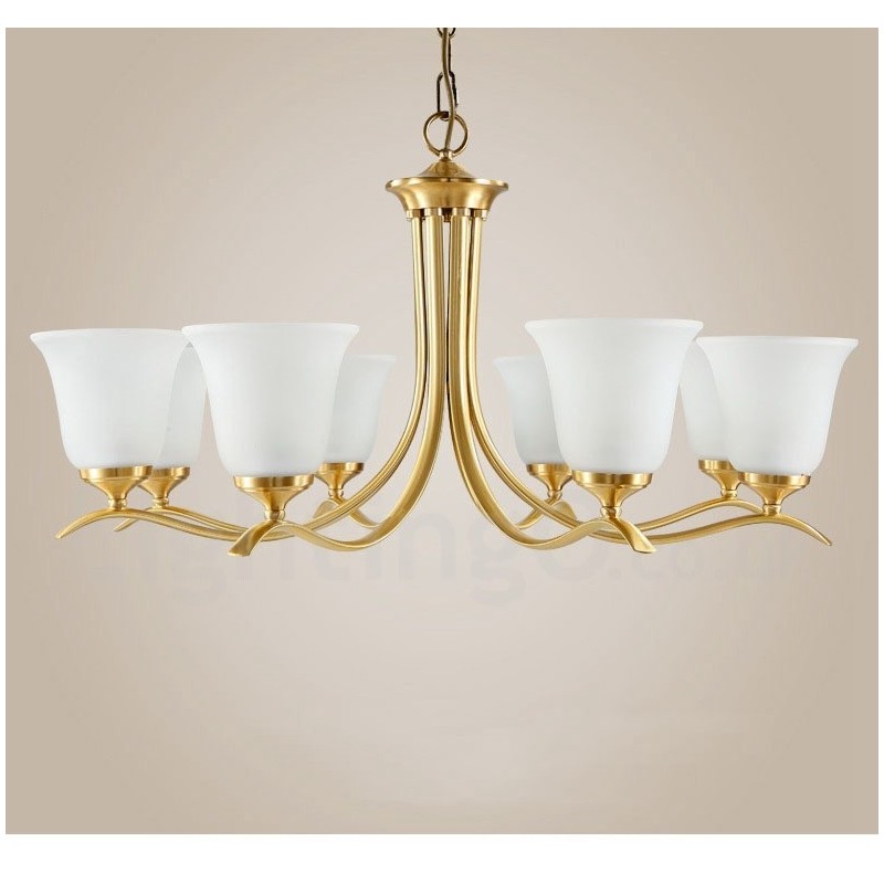 Pure Brass Luxurious Rustic Retro Vintage Brass Pendant Candle Chandelier with Glass Shades