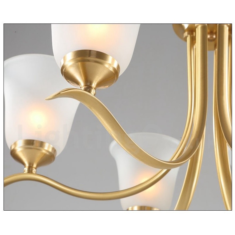 Pure Brass Luxurious Rustic Retro Vintage Brass Pendant Candle Chandelier with Glass Shades