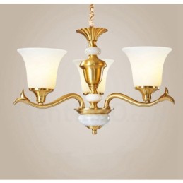 Pure Brass Luxurious Rustic Retro Vintage Brass Stone Pendant Candle Chandelier with Glass Shades