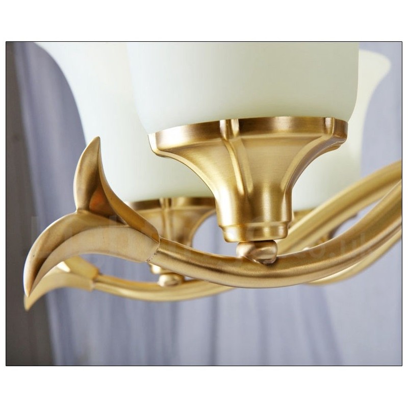 Pure Brass Luxurious Rustic Retro Vintage Brass Stone Pendant Candle Chandelier with Glass Shades