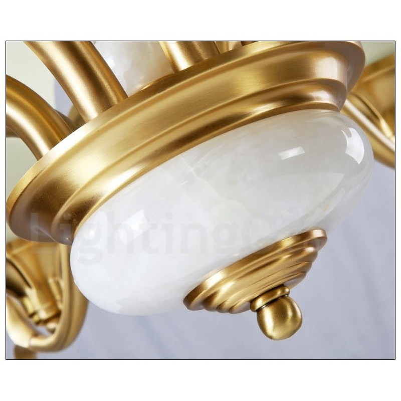 Pure Brass Luxurious Rustic Retro Vintage Brass Stone Pendant Candle Chandelier with Glass Shades