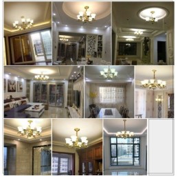 Pure Brass Luxurious Rustic Retro Vintage Brass Stone Pendant Candle Chandelier with Glass Shades