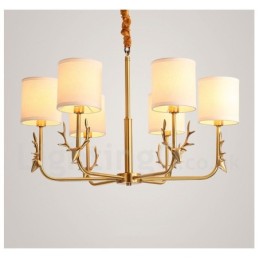 Pure Brass Luxurious Rustic Retro Vintage Brass Pendant Candle Chandelier with Fabric Shades