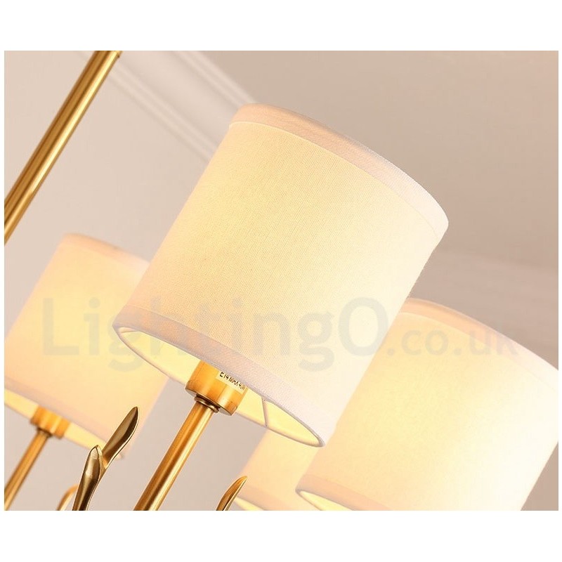 Pure Brass Luxurious Rustic Retro Vintage Brass Pendant Candle Chandelier with Fabric Shades