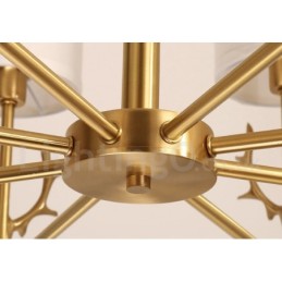 Pure Brass Luxurious Rustic Retro Vintage Brass Pendant Candle Chandelier with Fabric Shades