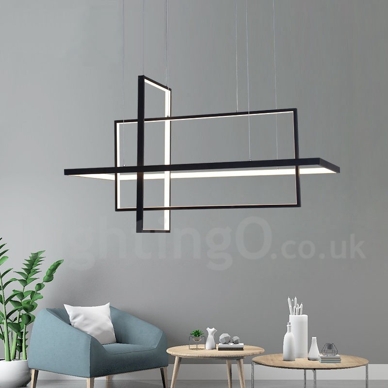 Dimmable Linear Pendant Light with Remote Control Ambient Light Painted Finishes Aluminum Modern Design