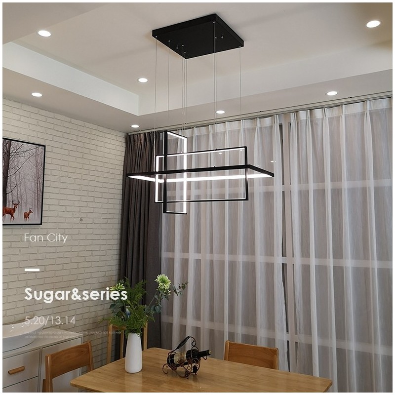 Dimmable Linear Pendant Light with Remote Control Ambient Light Painted Finishes Aluminum Modern Design