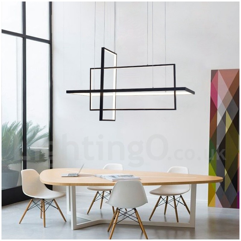 Dimmable Linear Pendant Light with Remote Control Ambient Light Painted Finishes Aluminum Modern Design