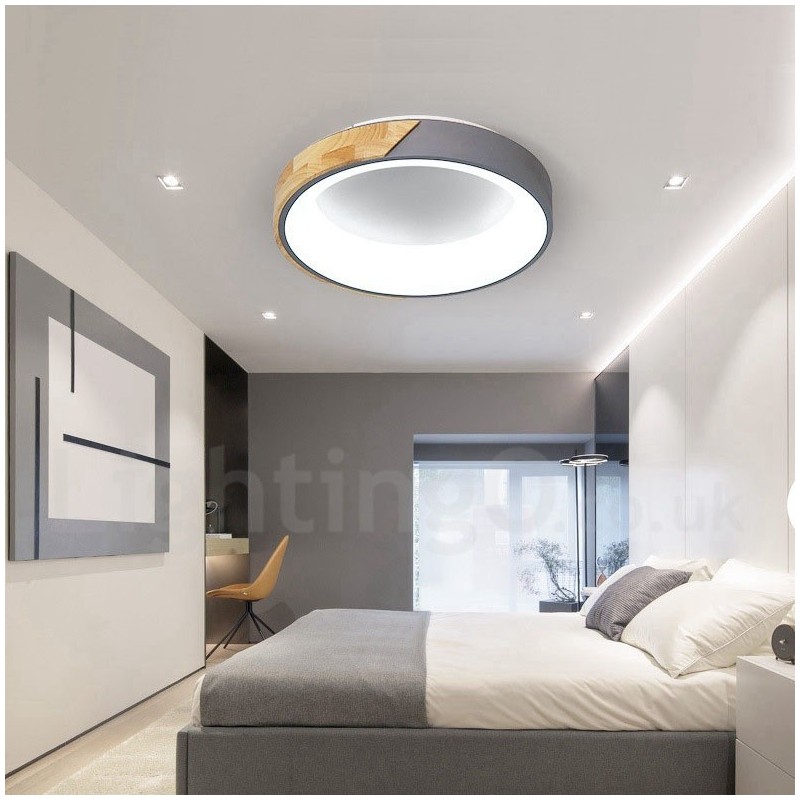 Dimmable Multi Colours Round Wood Ceiling Light with Acrylic Shade Ceiling Lamp Nordic Style