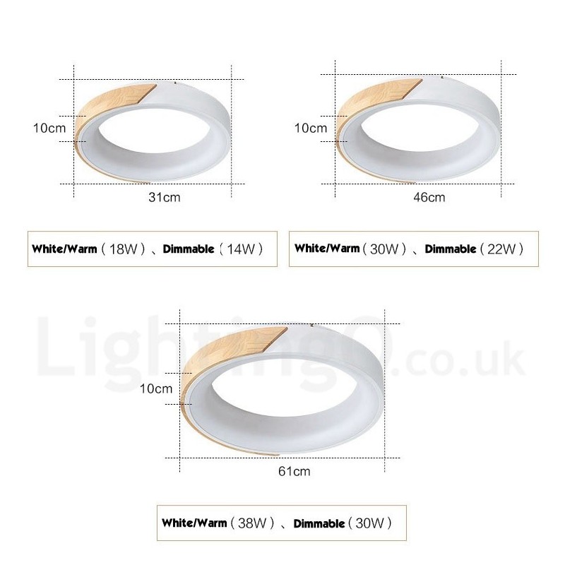 Dimmable Multi Colours Round Wood Ceiling Light with Acrylic Shade Ceiling Lamp Nordic Style