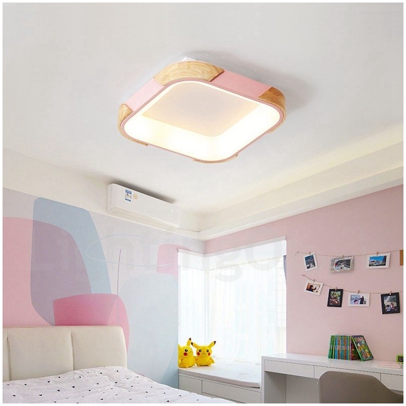 Dimmable Multi Colours Square Wood Ceiling Light with Acrylic Shade Ceiling Lamp Nordic Style
